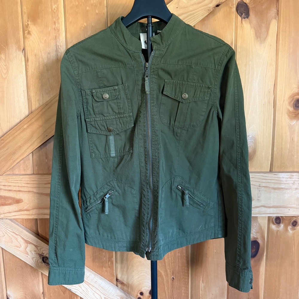 Tsunami Military Utility Jacket Womens Medium Green Full Zip Mock Neck Gorpcore